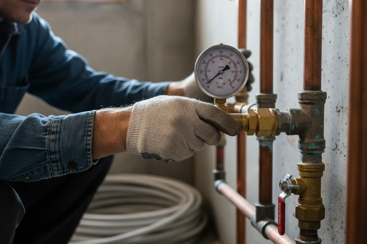 Pressure testing a repaired line during Water Line Repair in Woodland